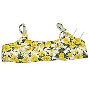 Onia NWT Sarita Bikini Top XL White Yellow Roses Bralette Swim Pullover Cottage‎